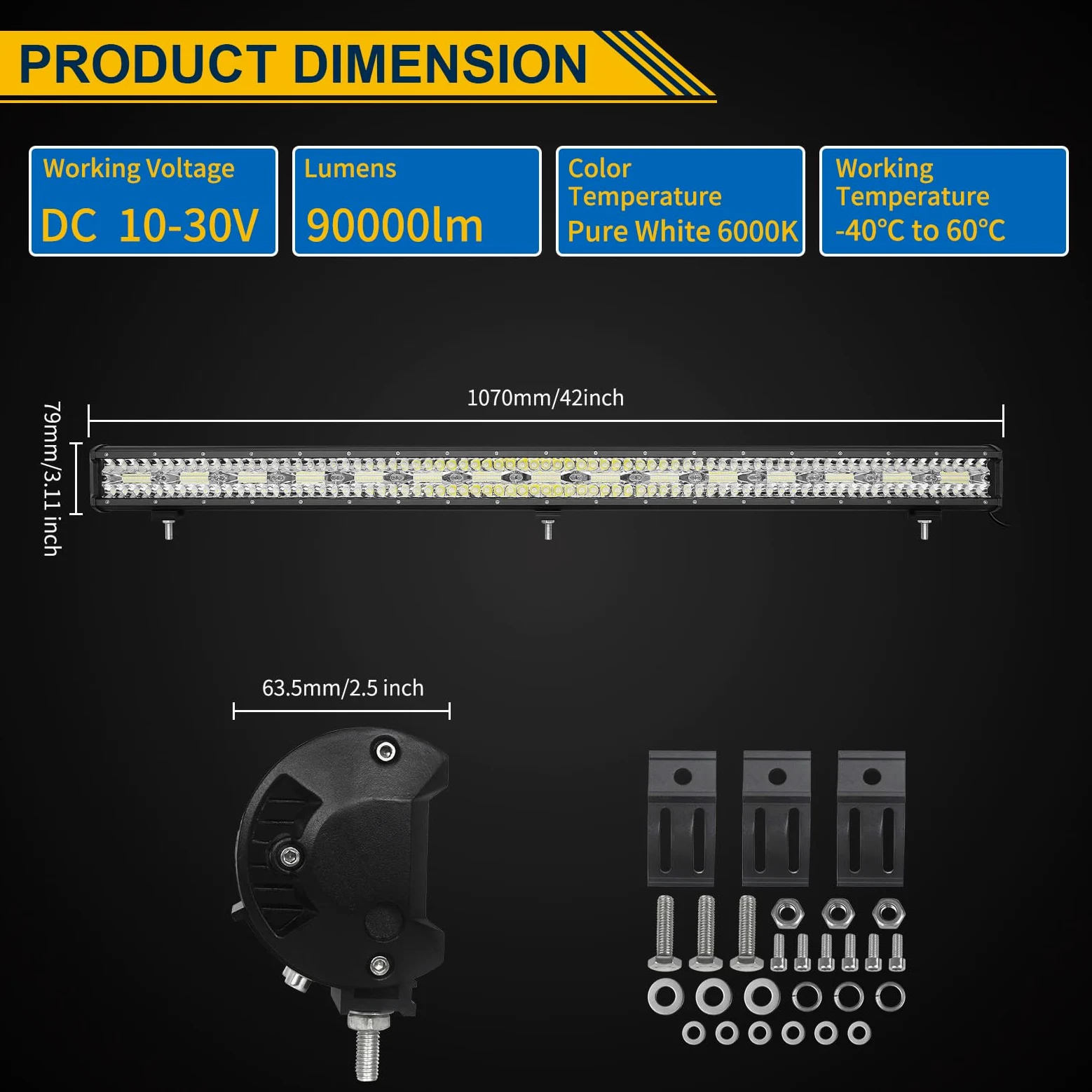 Willpower Barra LED 107cm 42 Pollici 900W Barra Luci LED 12V 24V Combo Fascio Spot e Inondazione Faretti Faro da Lavoro per Fuoristrada Camion Trattore 4x4 Barca ATV Auto con Cablaggio