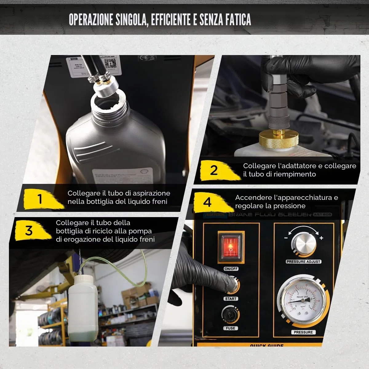 AUTOOL Spurgo Freni Elettrico Kit, Kit di Spurgo Automatico del Fluido Freno con Bottiglia di Estrazione da 1 Litro, 20 Adattatori,Adatto alla Maggior Parte dei Veicoli, 220V
