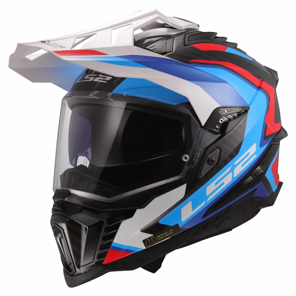 LS2, Casco Moto Cross EXPLORER CARBON FRONTIER II Gloss White Blue, XXL