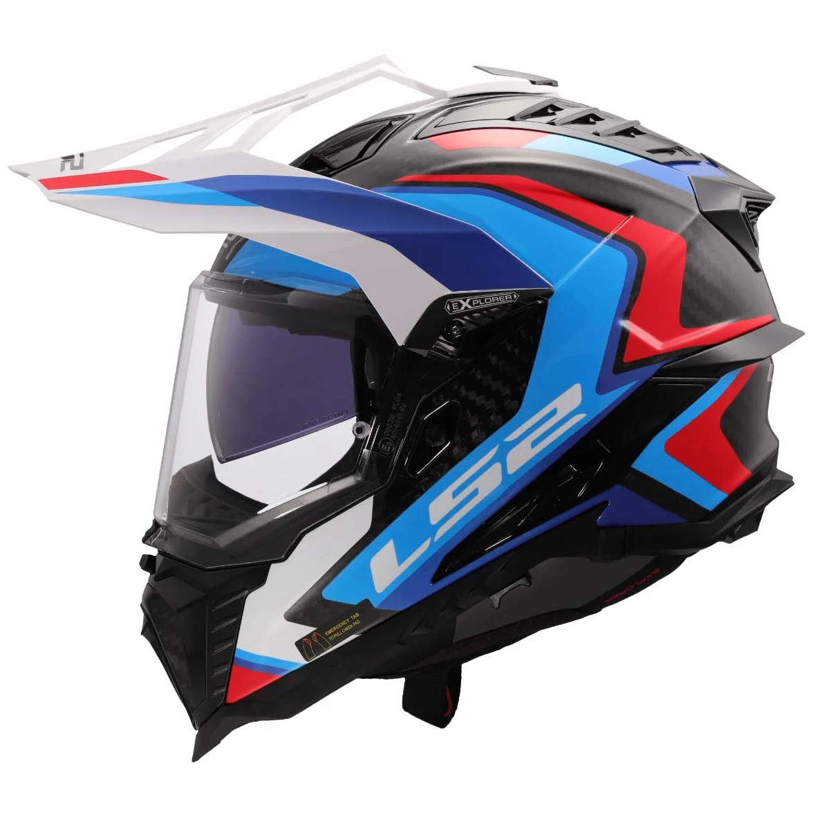 LS2, Casco Moto Cross EXPLORER CARBON FRONTIER II Gloss White Blue, XXL