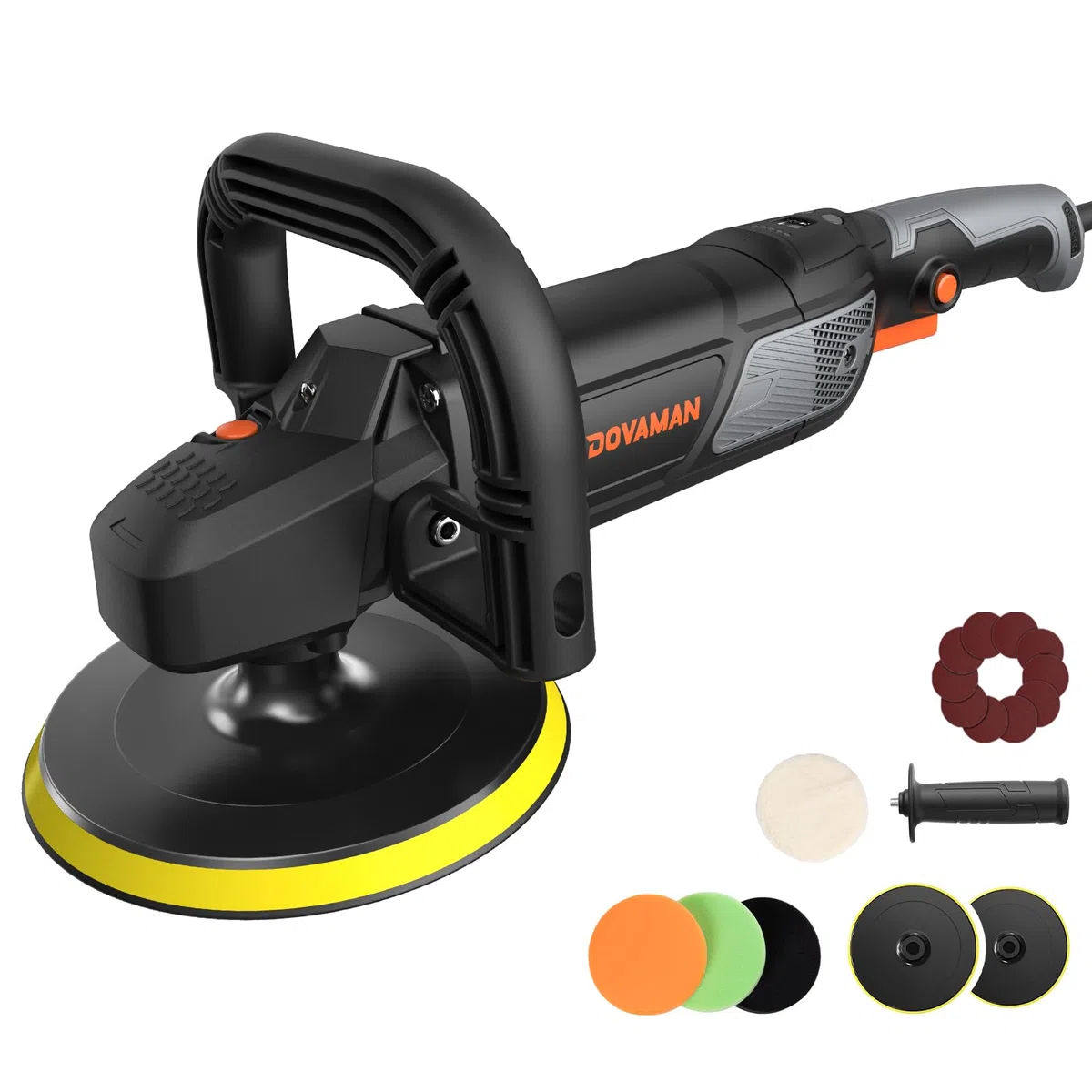 PLS03A Lucidatrice per Auto 1500W, Lucidatrice Rotativa 180 mm/150 mm, 6 Velocità Variabili (600–3000 giri/min), Manico Rimovibile, Kit Lucidatrice per Auto per Car Detailing, Lucidatura e Ceratura