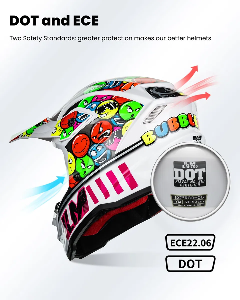 ILM Casco Motocross Bambino Set con occhiali guanti maschera ATV Off Road Go Kart DOT ECE Modello Z705