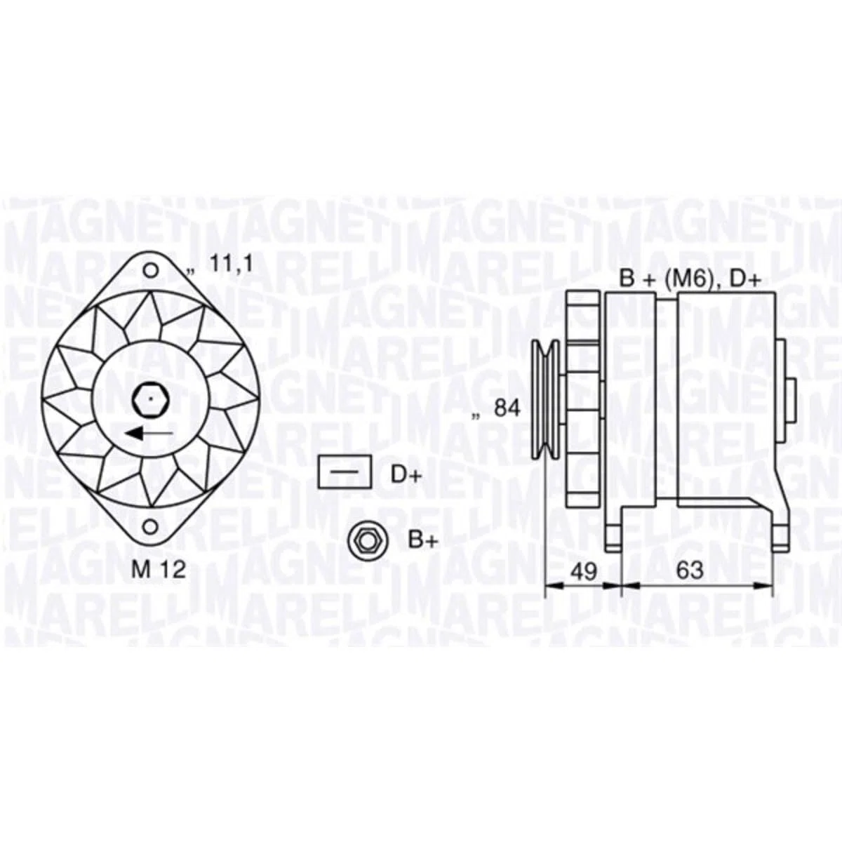 MAGNETI MARELLI Alternatore 063321044010 Compatibile con: FIAT 131, REGATA Weekend, UNO, IVECO DAILY I Kasten, DAILY I Pritsche/Fahrgestell, DAILY II Bus, DAILY II Kasten, DAILY II Kipper