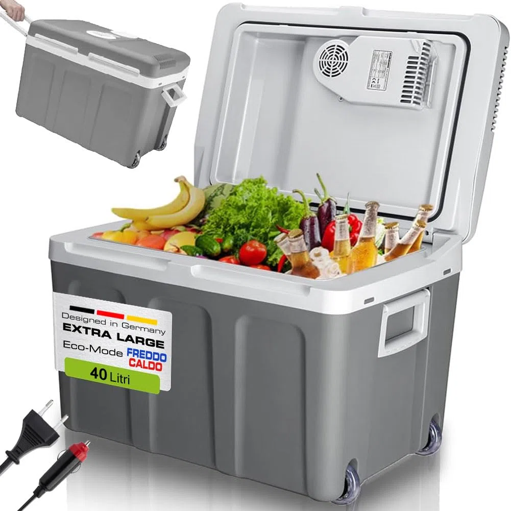 Frigorifero Elettrico Portatile per Auto da 40 Litri, Mini Frigo con Manico Ergonomico, Spina da 230V e 12V, Modalità Freddo e Caldo per Camion, Macchina, Barca, Campeggio, Camper