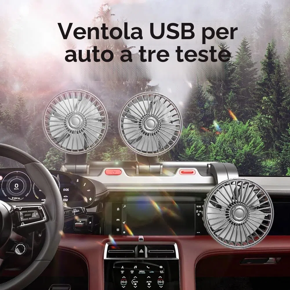 Circolatore d'aria di raffreddamento elettrico a tre teste Ventilatore automatico rotante ventilatore macchina a 360° Ventola di raffreddamento per auto portatile per berlina/SUV/RV/Camion