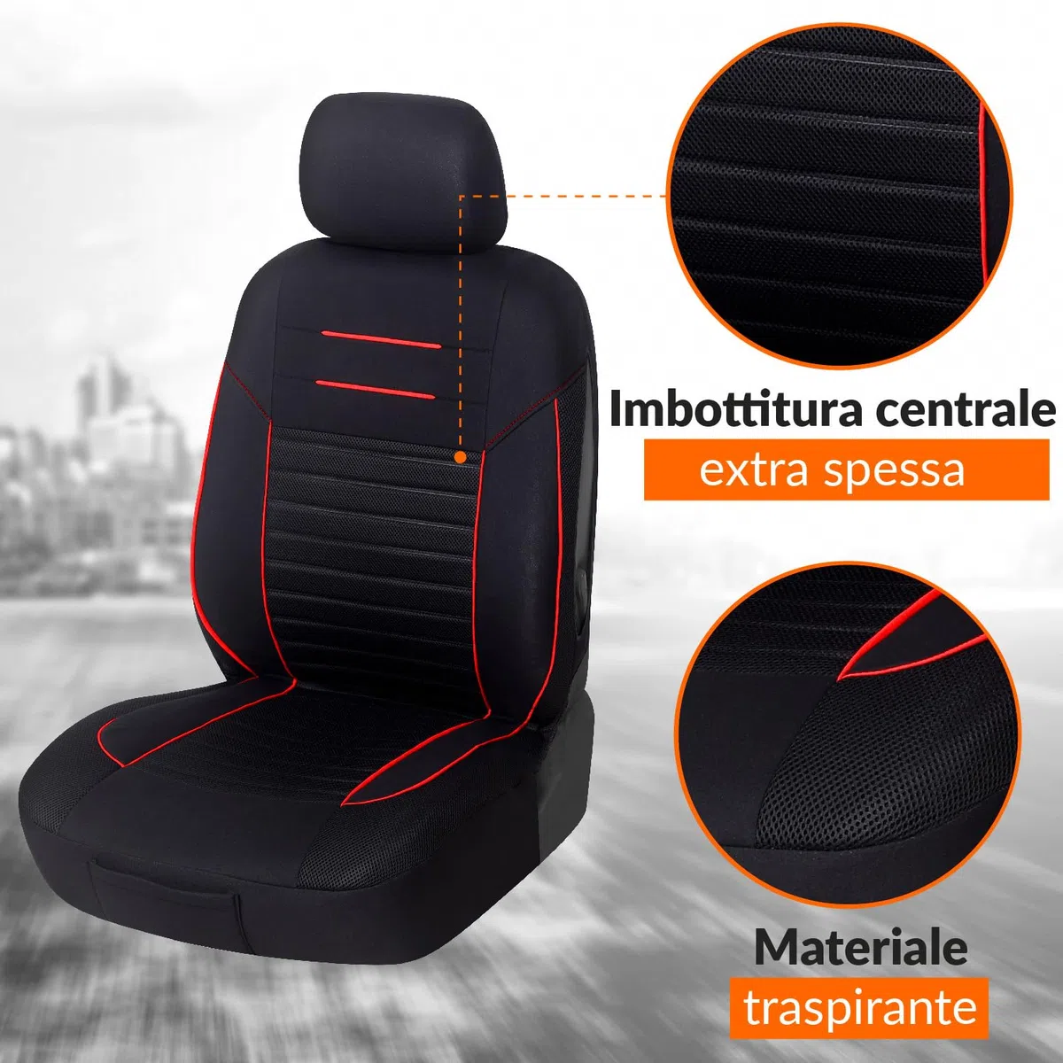 Upgrade4cars Coprisedili Auto Rosso Nero Anteriore Universali | Set Copri-Sedile Universale per Guidatore e Passeggero | Accessori Auto Interno