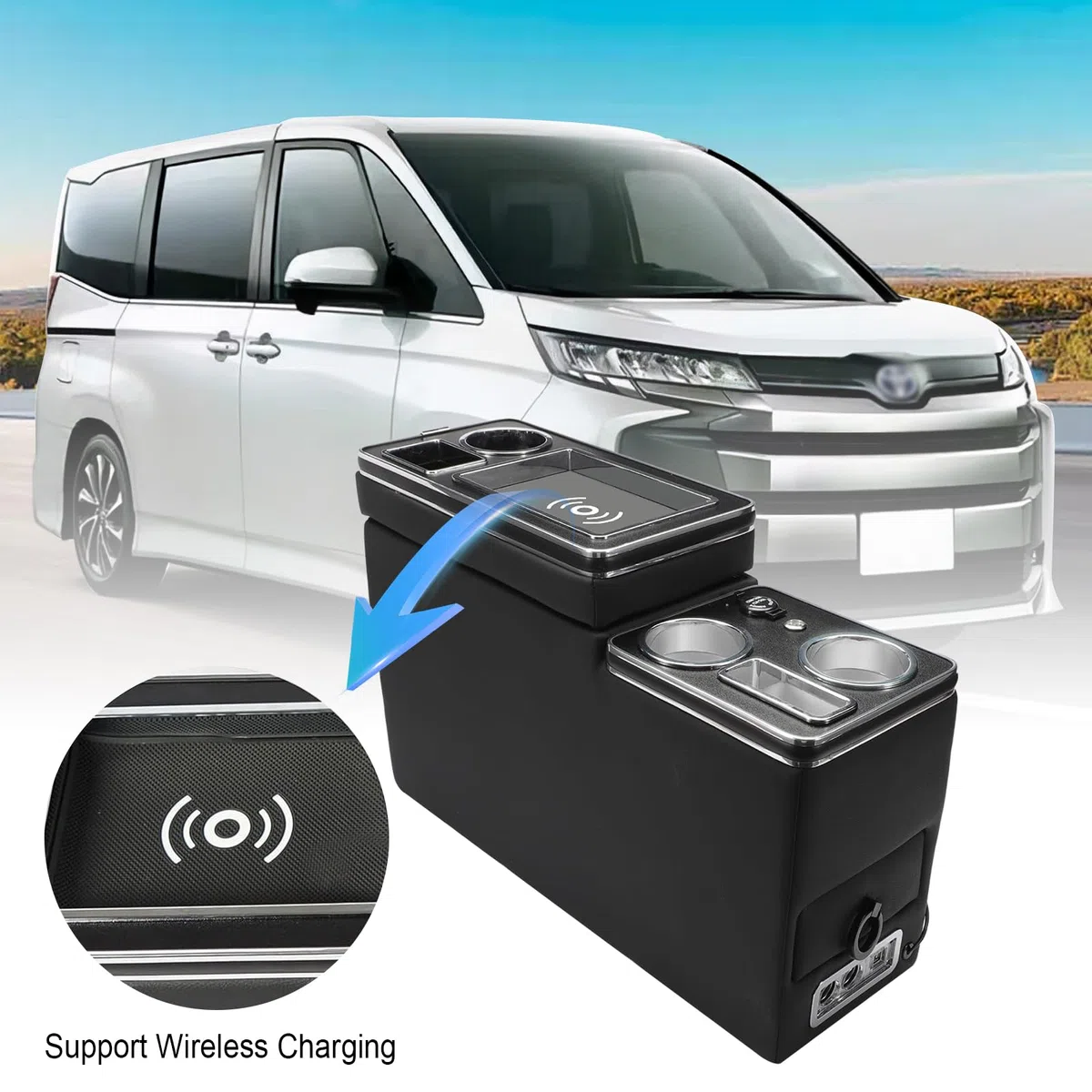 Upgrade Console Centrale Con Vano Portaoggetti Compatibile Con T5 T6 T6.1 2013-2019, Consolle Centrale Dell'auto Con USB e Accendisigari, Ricarica Senza Fili, Luce Ambientale a LED