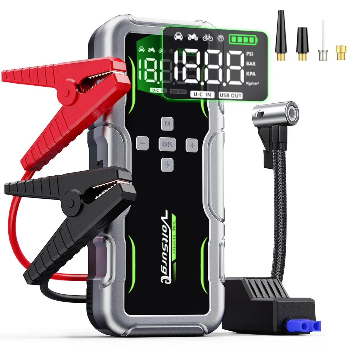 Avviatore Emergenza per Auto con Compressore 160PSI, 7000A Booster Avviamento Auto/Moto (Fino a Tutti i Benzina e 10L Diesel), 12V Starter Batteria con Torcia