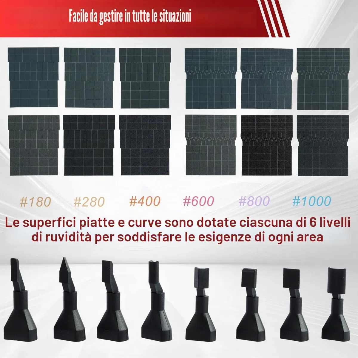 Levigatrice a sciabola con 8 testine abrasive, 12 tipi di carta vetrata, mini penna abrasiva elettrica, protezione sovraccarico, 3 marce, ricarica USB rapida
