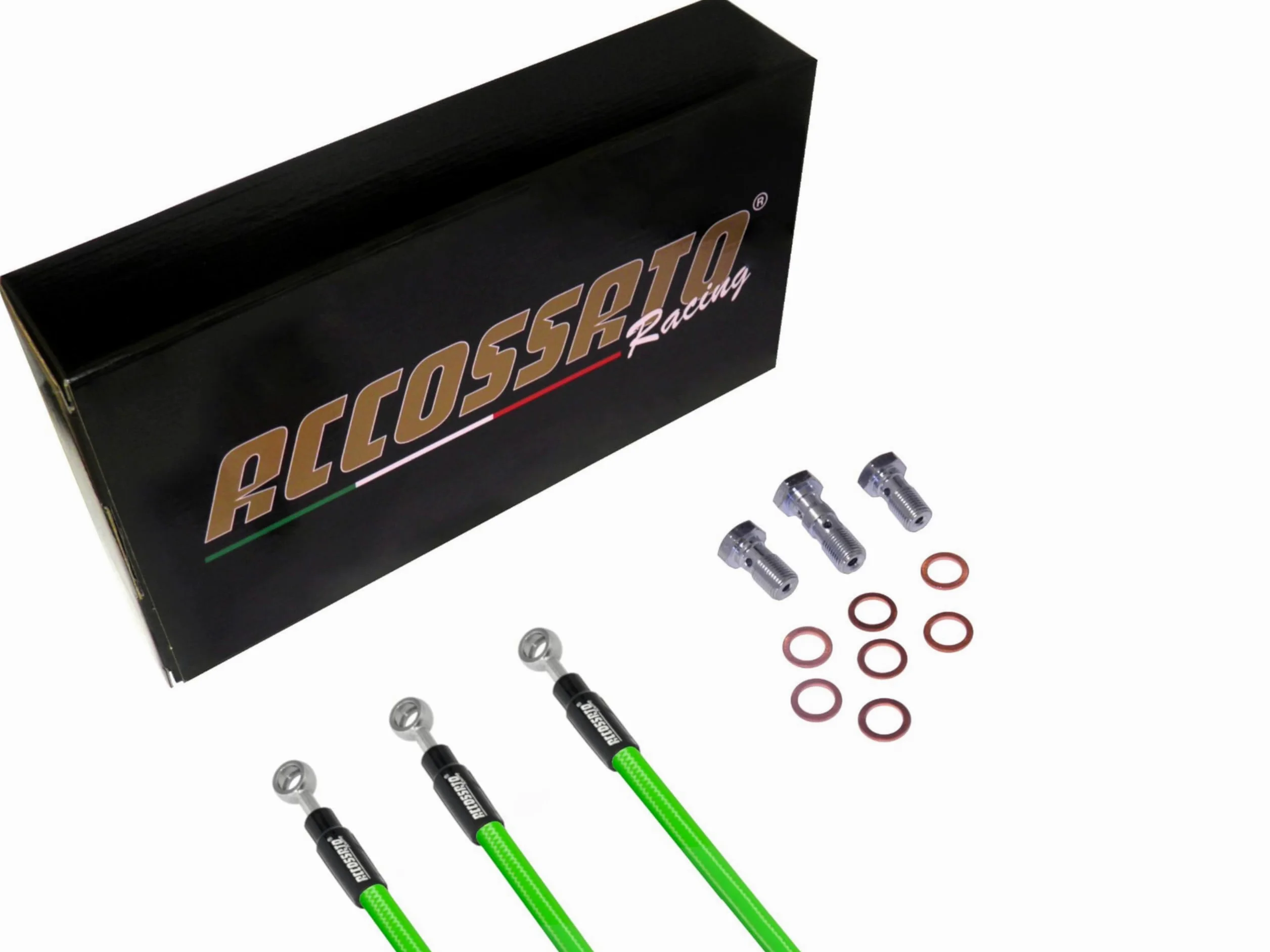ACCOSSATO Kit Completo Tubi Freno Verdi Moto Kawasaki - Z750 (2007-2012), Layout F, Numero Tubi: 3