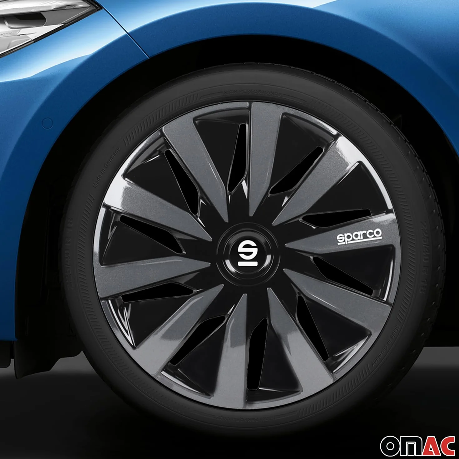 Sparco Set 4 copricerchi 16" pollici copriruota auto Lazio SPC1691BKGR nero grigio