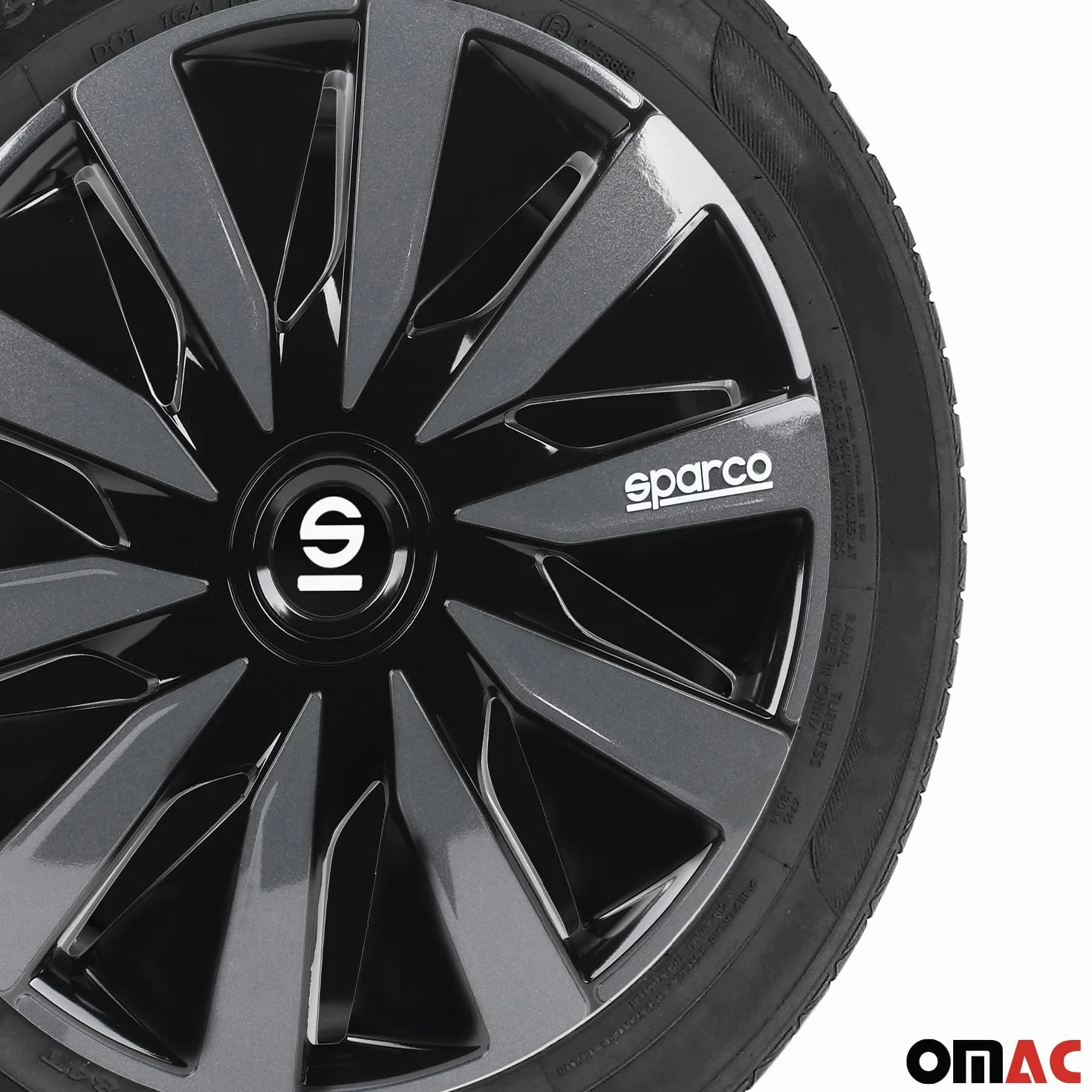 Sparco Set 4 copricerchi 16" pollici copriruota auto Lazio SPC1691BKGR nero grigio