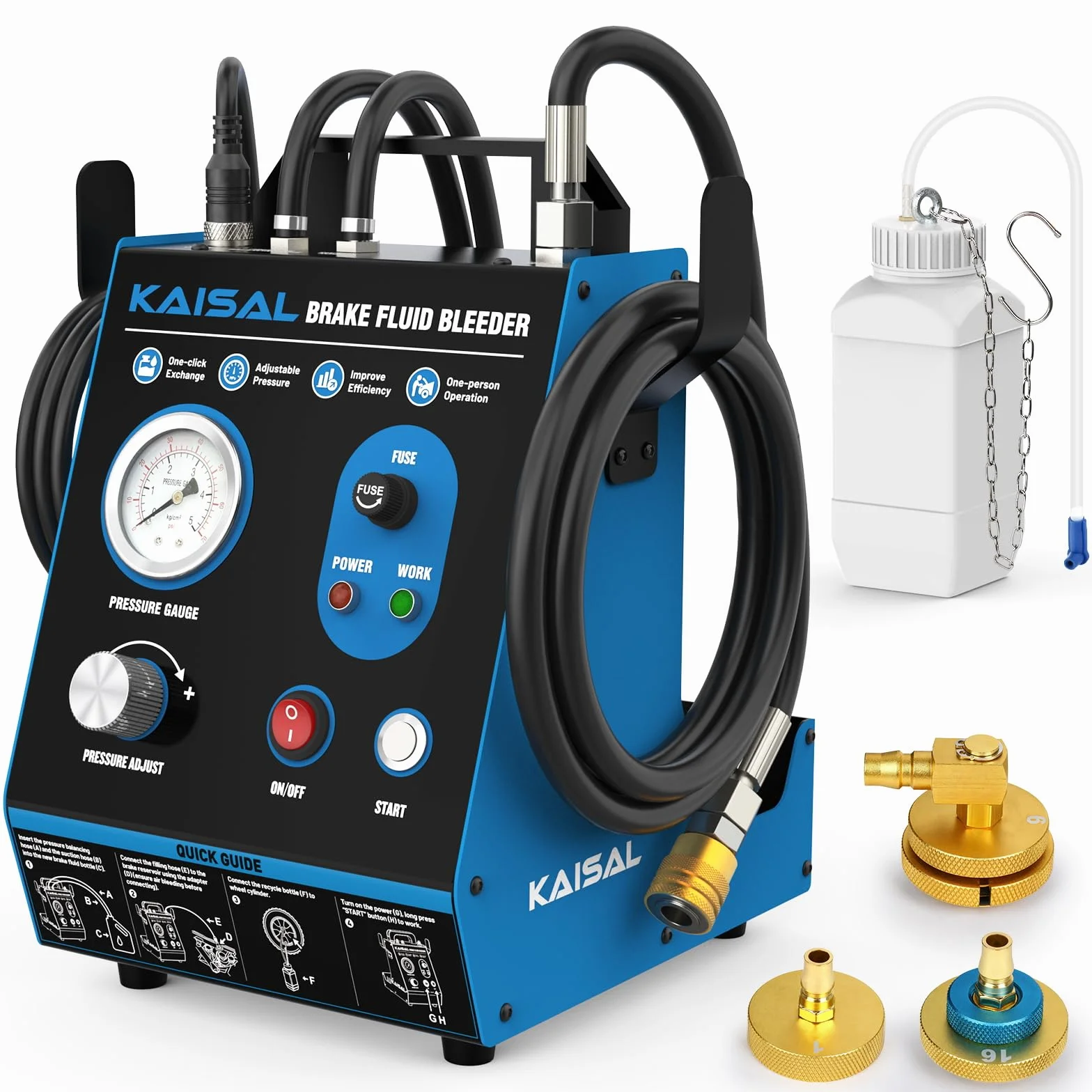 KAISAL Dispositivo di Spurgo Freni per Auto, Set di Spurgo Freni Automatico a Impulsi, Cambia Liquido Freni Elettrico, Pressione Regolabile da 0.5 a 2.5 Bar, Protezione da Basso Livello dell'olio