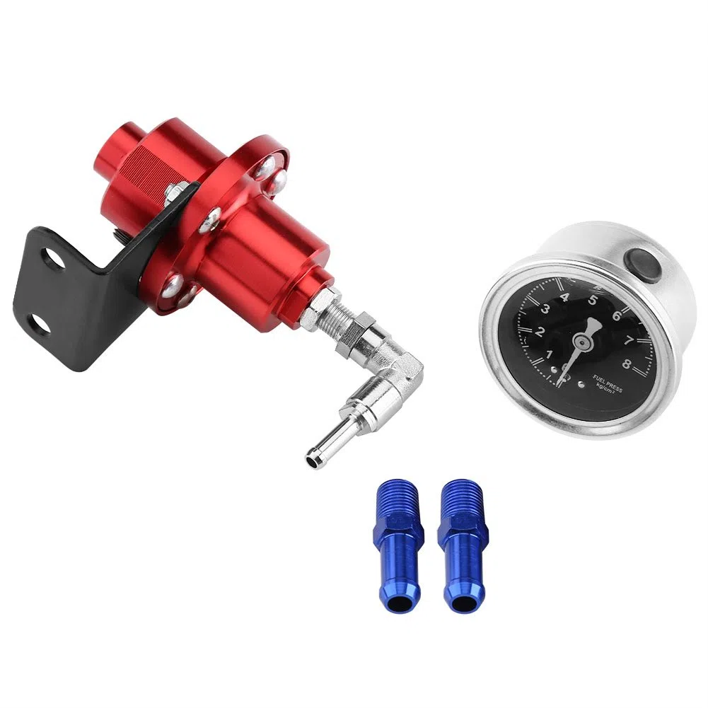 Akozon Regolatore Pressione Benzina | Regolatore di Pressione del Carburante FPR Regolabile in Alluminio con Manometro per Auto (Rosso)