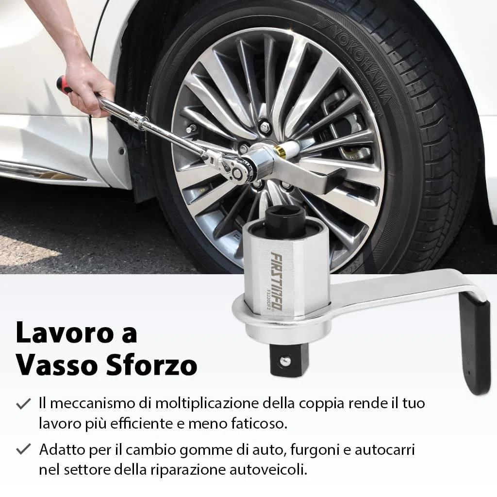 FIRSTINFO F3220DF2 | Moltiplicatore di Coppia Manuale 1200 Nm 3,4:1 | Chiave con Adattatore da 1/2" Femmina a 3/4" Maschio | Per Dadi Ruota e Manutenzione Auto