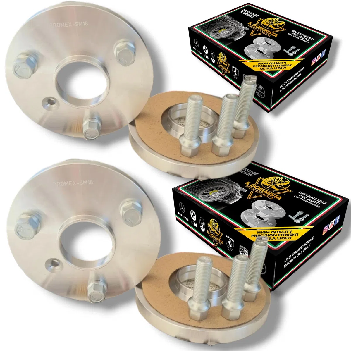 IGP 4 Distanziali Ruote 16 + 16 mm Compatibili Con Smart 3 fori + Bulloni in acciaio Fortwo 450 Roadster 452 Fortwo 451 452 Brabus
