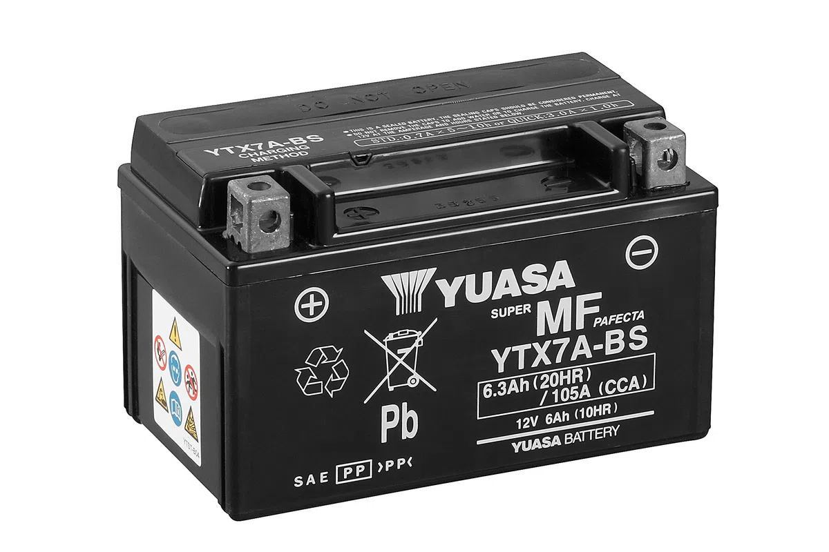 Yuasa YTX7A 12 V 105 CCA batteria per moto AGM VRLA senza manutenzione, nero