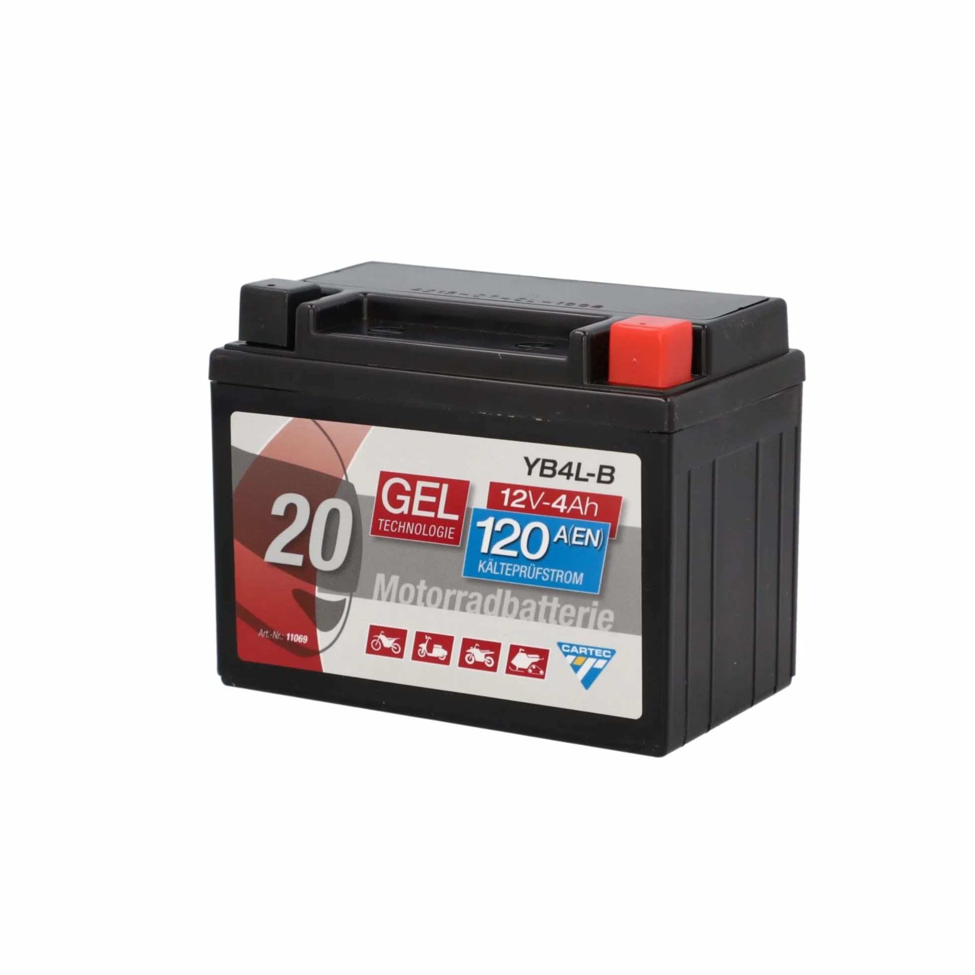 CARTEC Batteria per moto YB4L-B, 4Ah 56A, tecnologia gel Batteria di avviamento per moto, qualità di primo equipaggiamento, resistente ai cicli, immagazzinabile, senza manutenzione