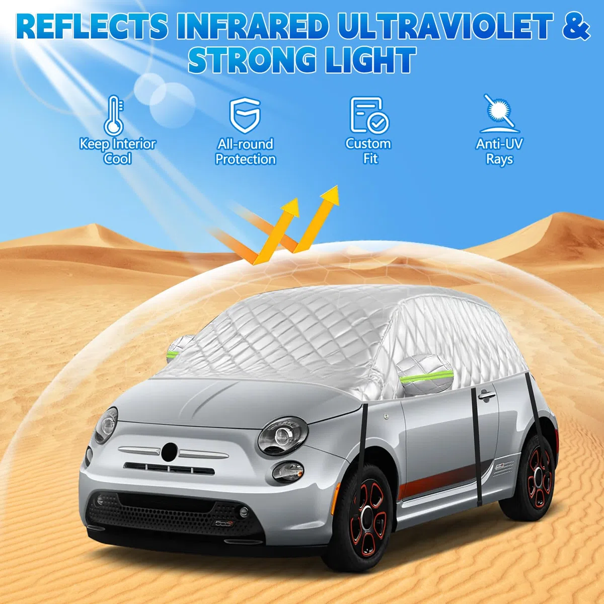 Mezza Copertura Portellone Universale 300X150X49cm, Perfetta Vestibilità Addensata per Metà Garage impermeabile Sostituzione per Fiat 500/Abarth 595, per Up/Seat MII, Antigrandine e Antineve