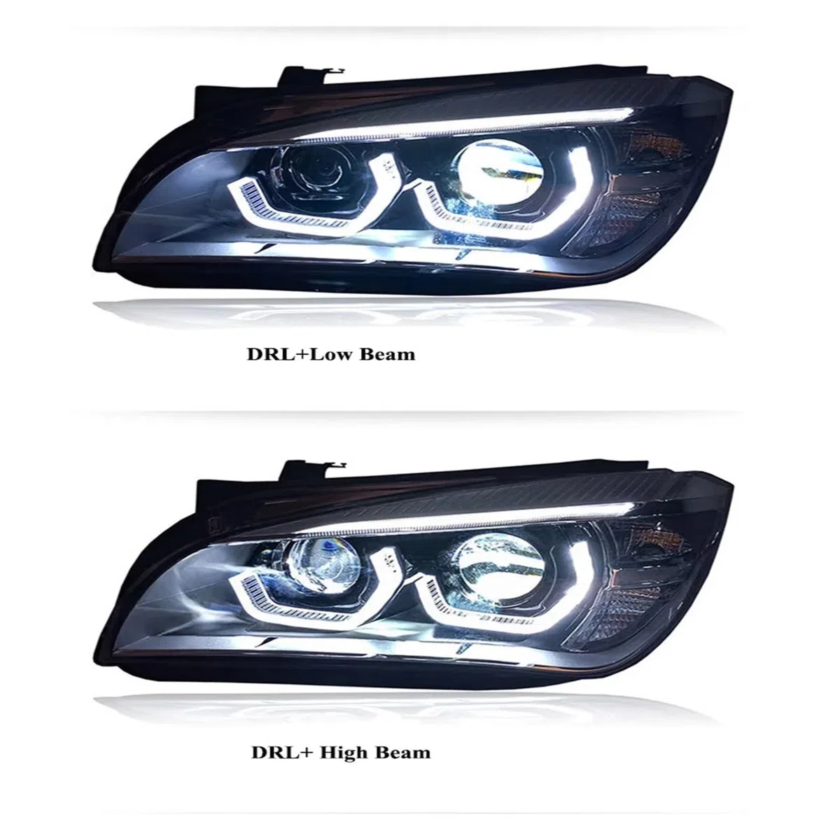 Coppia di fari auto compatibili con BMW X1 E84 2011-2015, accessori DRL ambra, indicatori di direzione, fari Plug and Play(With LED Bulbs)