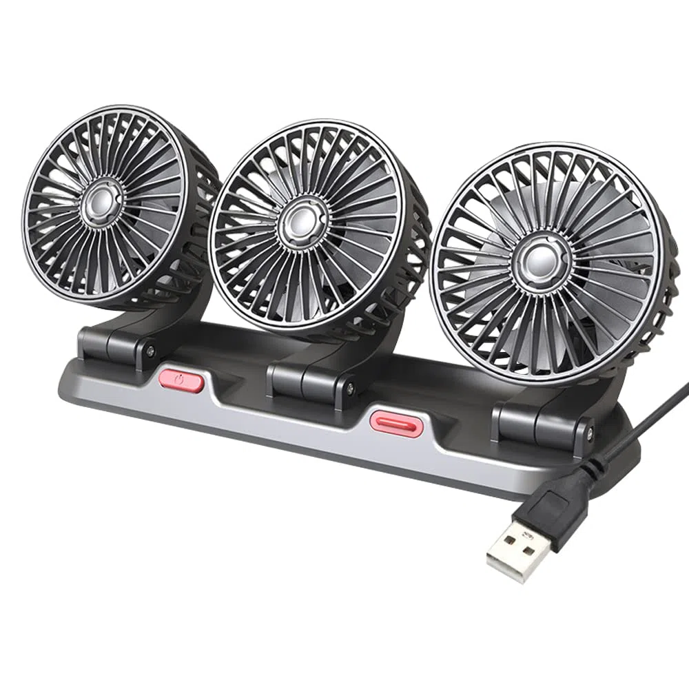 Riloer Ventilatore dell'aria di raffreddamento portatile per auto, Circolatore d'aria di raffreddamento elettrico a tre teste per camion, furgone, SUV, camper, barca, rotante a 360°