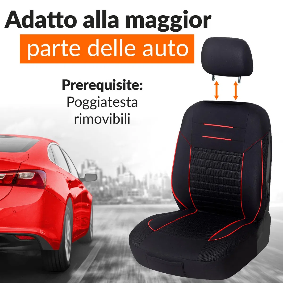 Upgrade4cars Coprisedili Auto Rosso Nero Anteriore Universali | Set Copri-Sedile Universale per Guidatore e Passeggero | Accessori Auto Interno