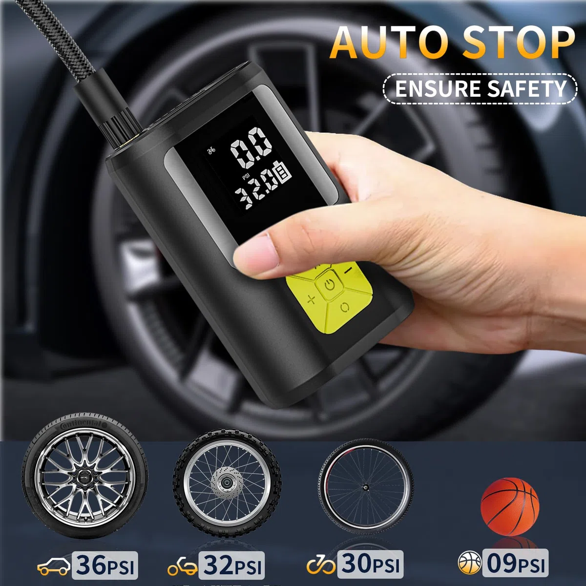 EVARYOO 6000mAh Mini Compressore Aria Portatile Auto, 150PSI Gonfiatore Bici Elettrico con Schermo LCD Digitale e Torcia LED, Pompa Elettrica per Bicicletta, Auto, Moto, monopattino, Palloni