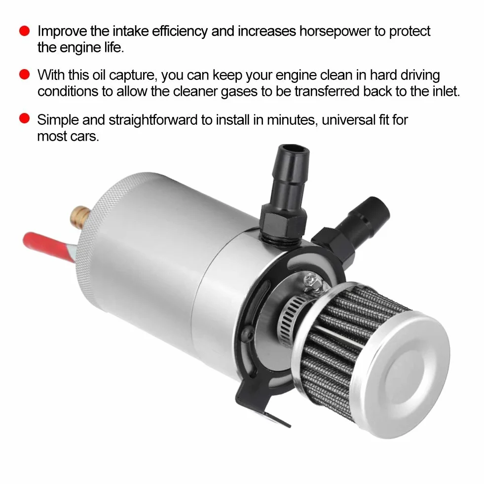 VOBOR Serbatoio Olio, Vaschetta Olio Motore Serbatoio Benzina Moto, Universale in Lega di Alluminio Serbatoio di Cattura Con Kit di Accessori A 2 Porte(Argento)