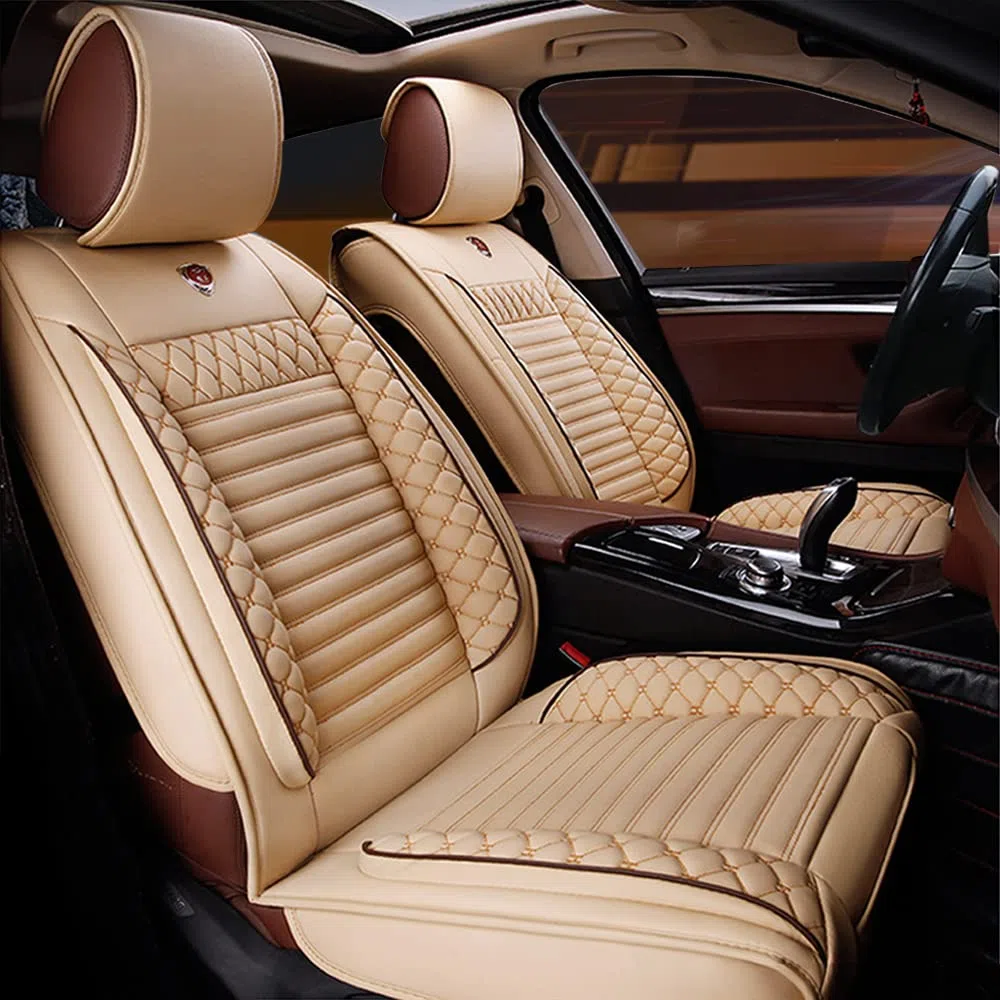 Coprisedili auto per tutte le stagioni, per Tiguan Limited, in similpelle, 5 posti, beige