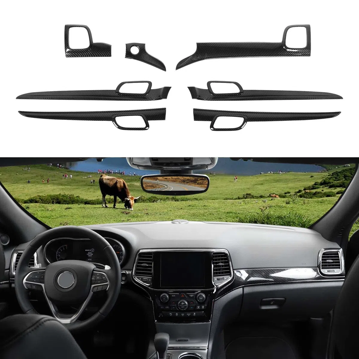 JeCar - Kit di rivestimenti per cruscotto, finiture interne per Jeep Grand Cherokee WK2, struttura in fibra di carbonio