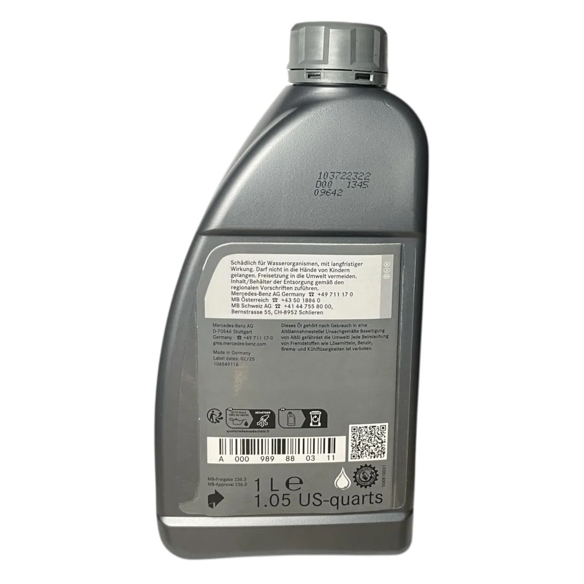 Olio idraulico per servosterzo Originale Mercedes Benz 1L - MB 236.3, A000989880311