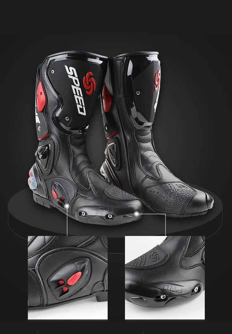 Stivali Moto da Pista Racing Professionale Antiscivolo Traspirante Impermeabile (Nero, 43)