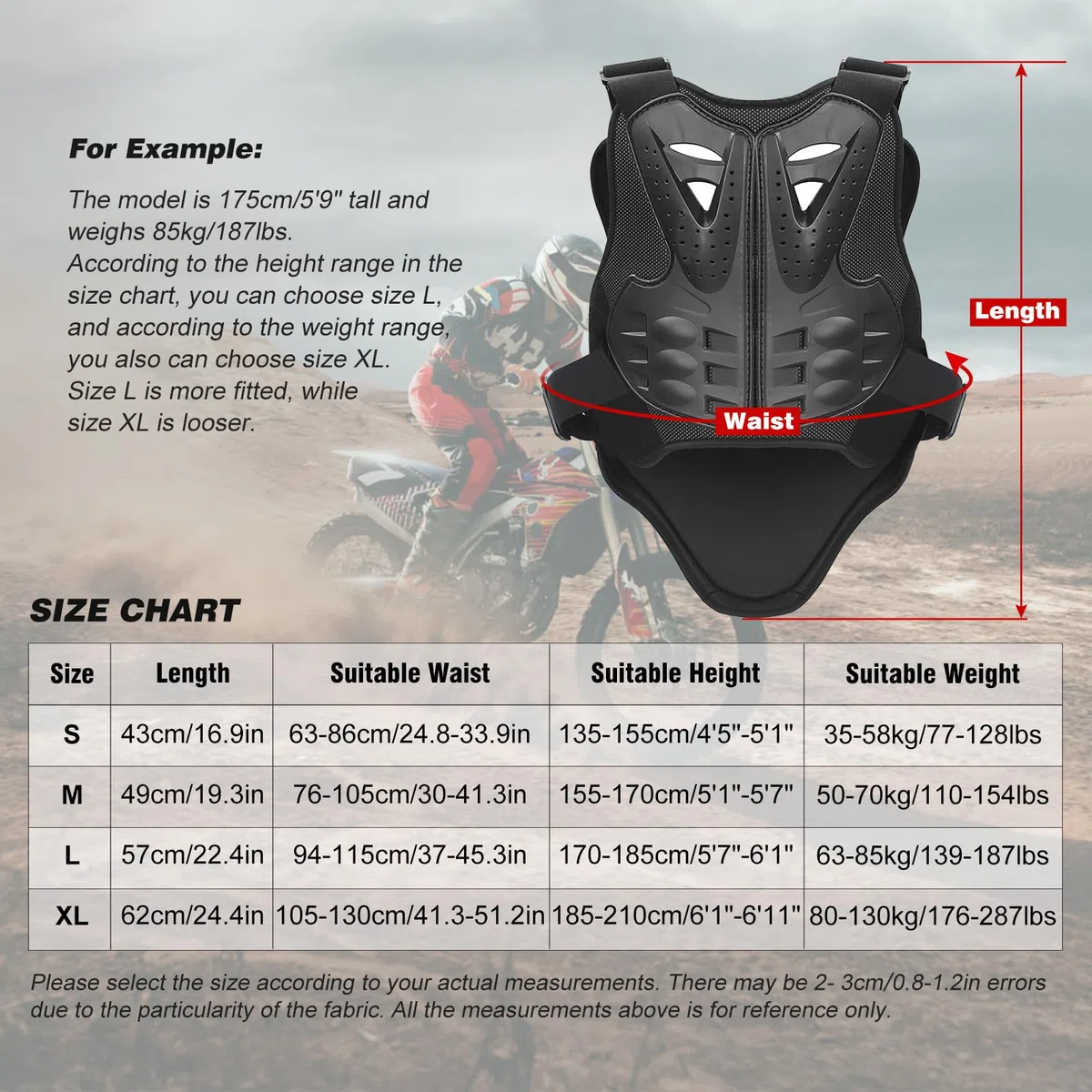 PELLOR Torace Sportivo Dorso della Colonna Vertebrale Gilet Protettivo, Equipaggiamento Protettivo Anticaduta per Motocicletta Corpo,Gilet Protettivo per Ciclismo, Sci, Equitazione, Skateboard