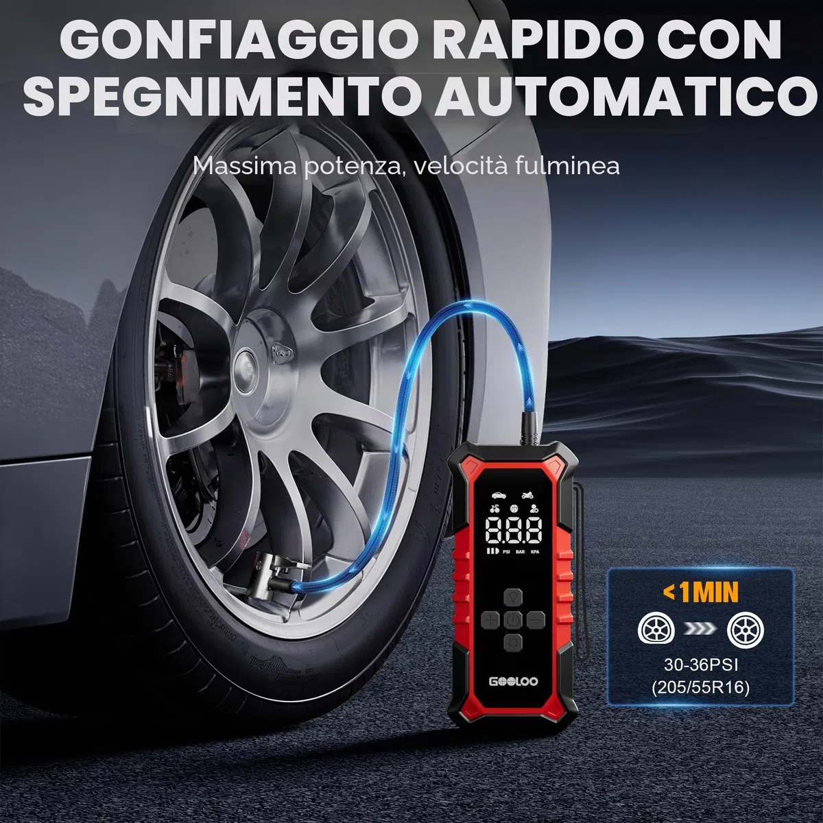 GOOLOO A6 Gear Compressore d'aria Portatile,160 PSI(11 Bar), con Manometro Digitale e Luce LED, Pompa Elettrica Intelligente per Pneumatici con Spegnimento Automatico per Pickup, Motore, Bici