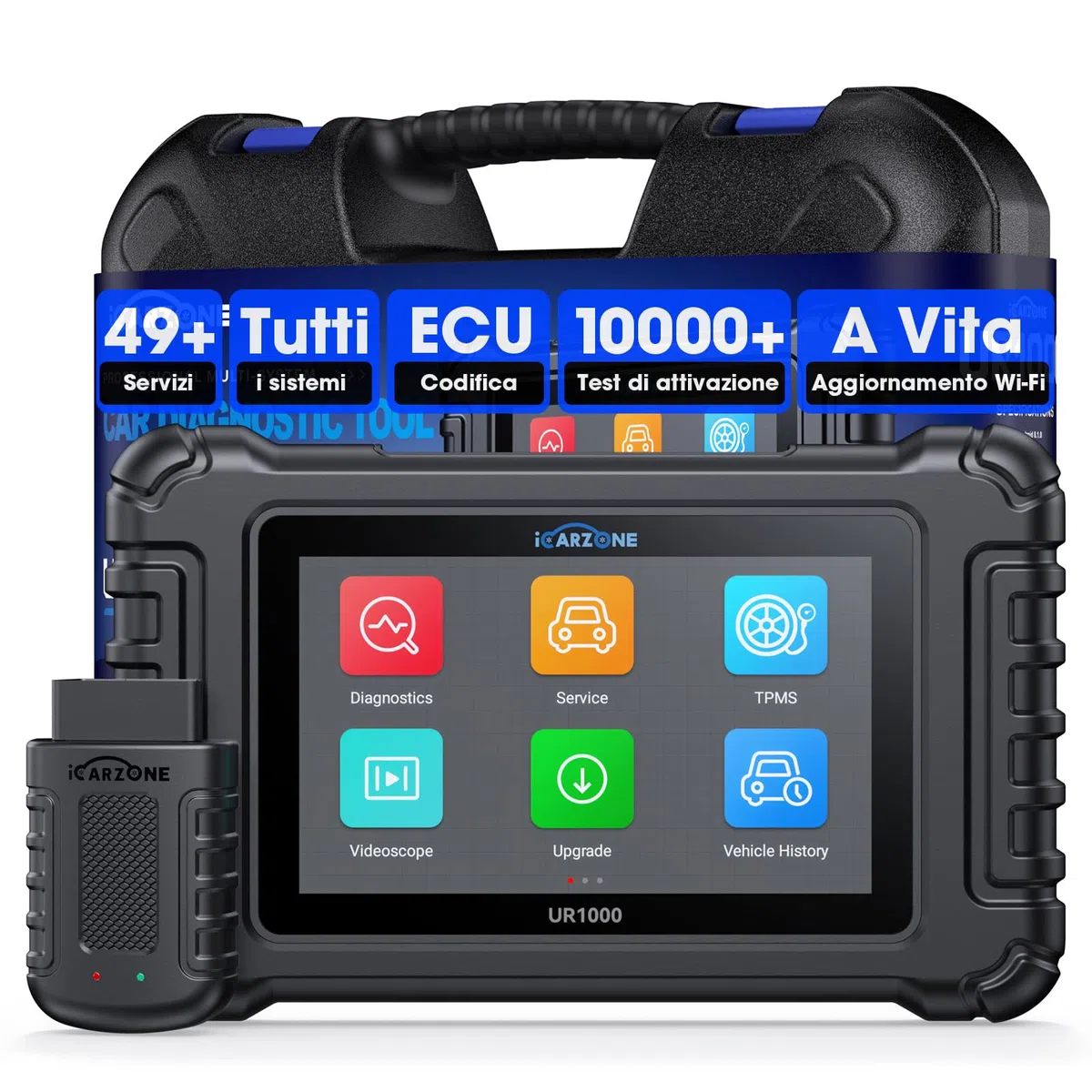 UR1000 Auto Diagnostica, Diagnosi Auto Professionale in Italiano per Tutti i Sistemi, 50 Funzioni di Reset, 10000+ Test Bidirezionale, VIN Automatico, CANFD, Program TPMS, Aggiornamento WiFi