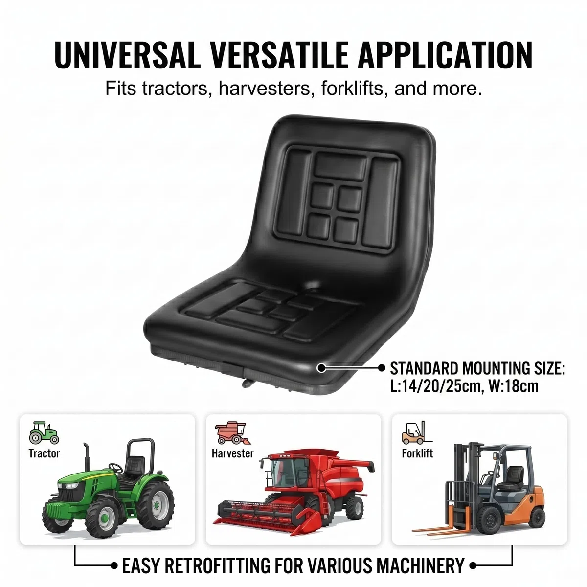 Sedile per trattore, capacità di carico 100 kg, sedile per tosaerba con foro di scarico incluso, sedile universale regolabile avanti/indietro, sedile ergonomico per trattori, tosaerba