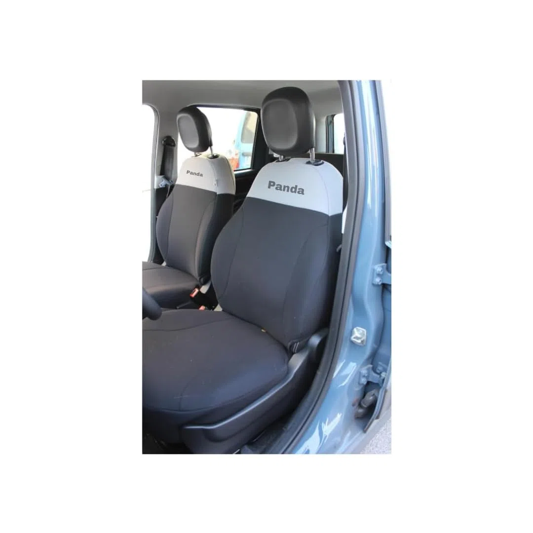 Italfodere - Accessori Auto - Coprisedili Auto Su Misura per Fiat Panda 3ª Serie 2012 in poi - Anteriori - In Cotone - Facile da Installare - Fatti a Mano - Made in Italy - Grigio e Nero