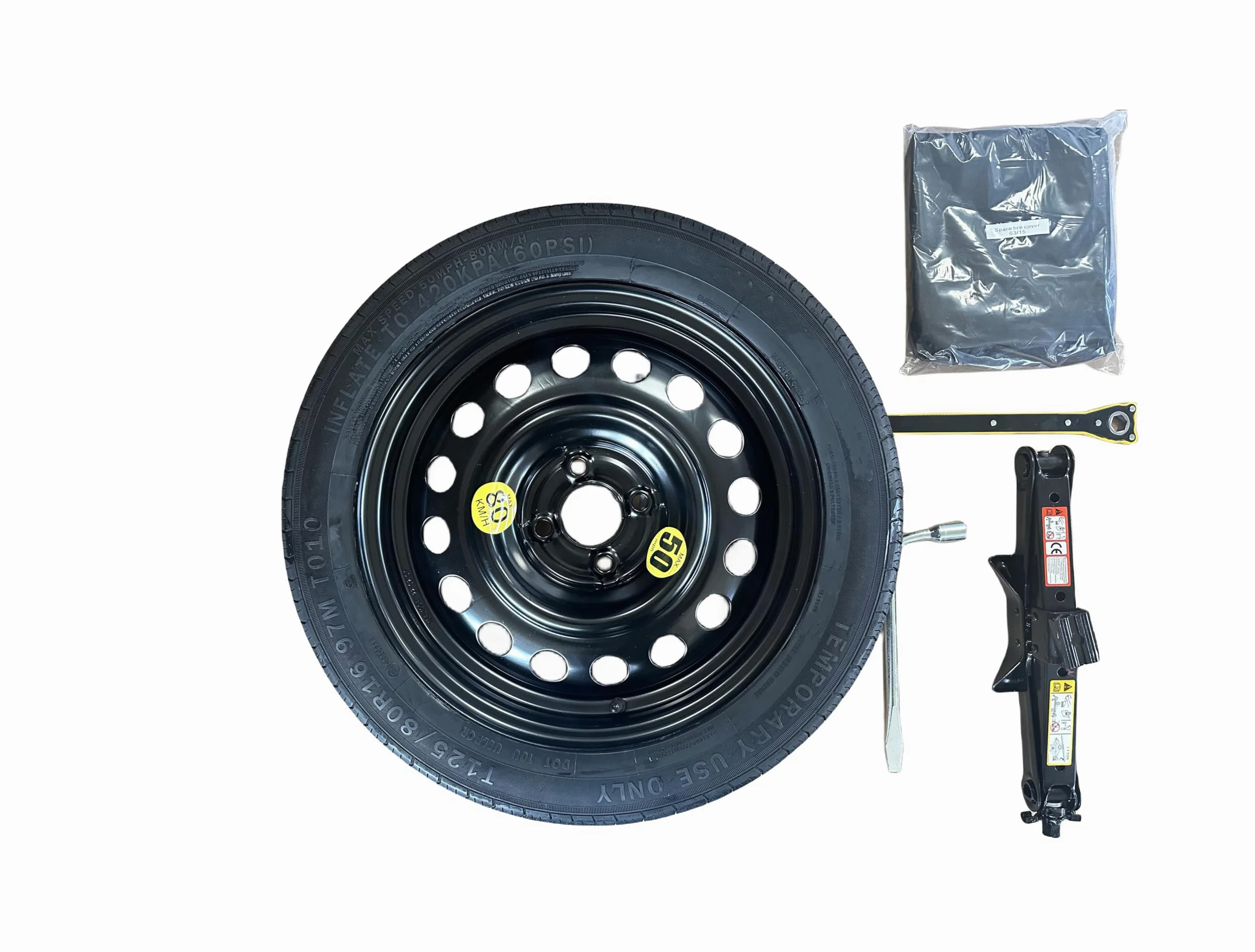 KIT RUOTINO DI SCORTA 16" 125/70R16 COMPATIBILE CON SUZUKI SWIFT, SWIFT 4X4 e IGNIS CON CRIC, CHIAVE, VITE E SACCA