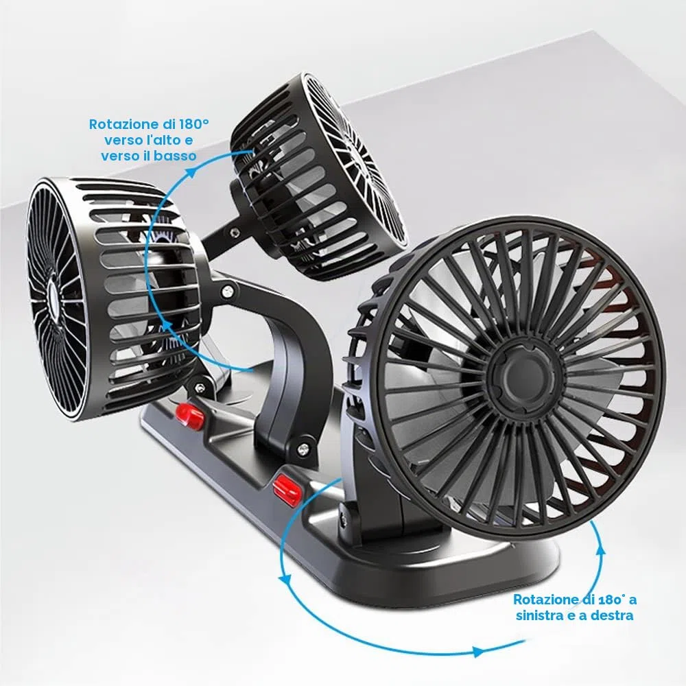 Circolatore d'aria di raffreddamento elettrico a tre teste Ventilatore automatico rotante ventilatore macchina a 360° Ventola di raffreddamento per auto portatile per berlina/SUV/RV/Camion