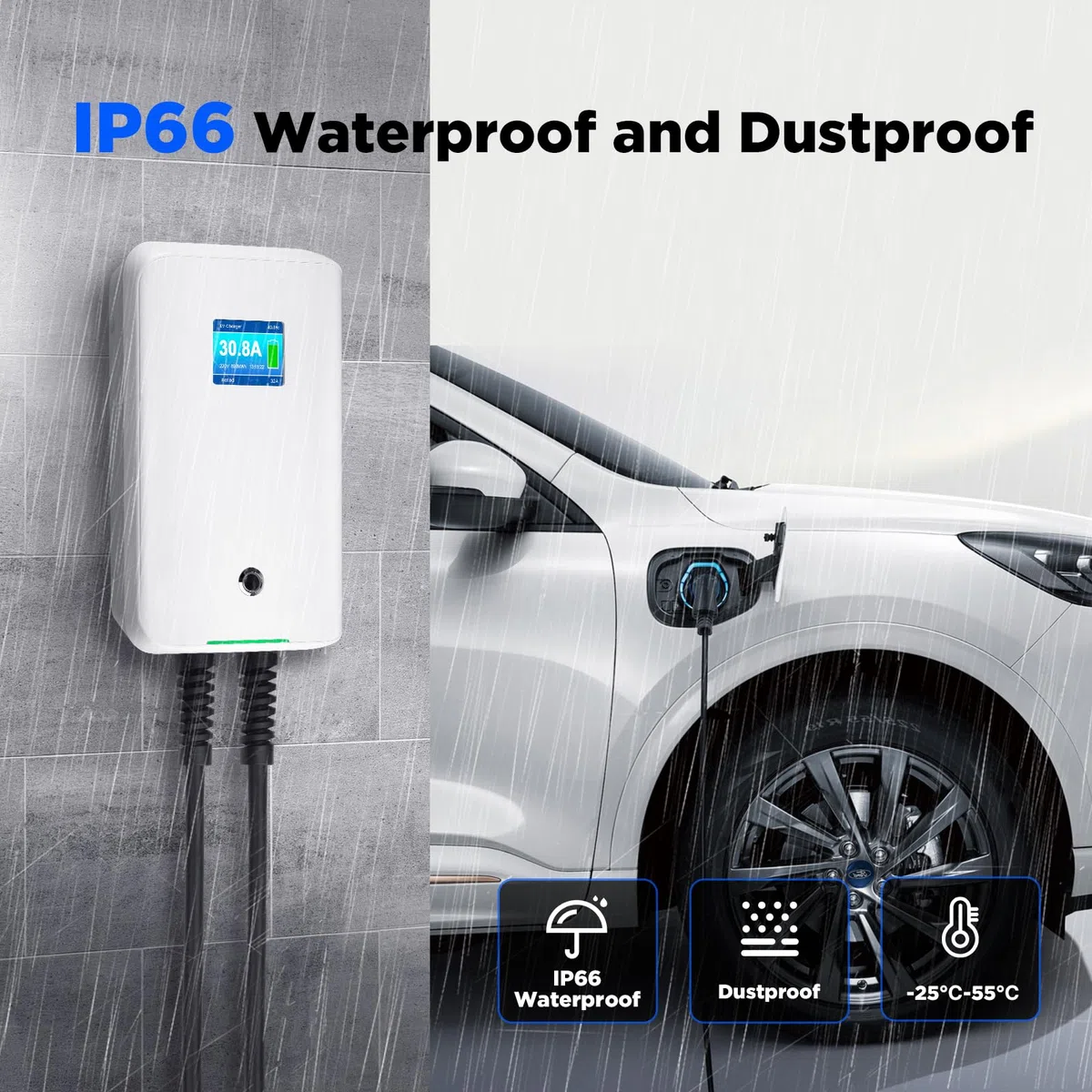 Morec 11kW trifase Stazione di Ricarica EV 16 A Tipo 2 EU Standard IEC 62196-2, Spina con Cavo di Alimentazione per Scatola di distribuzione, Portatile e Veloce da Parete, 6,1 m