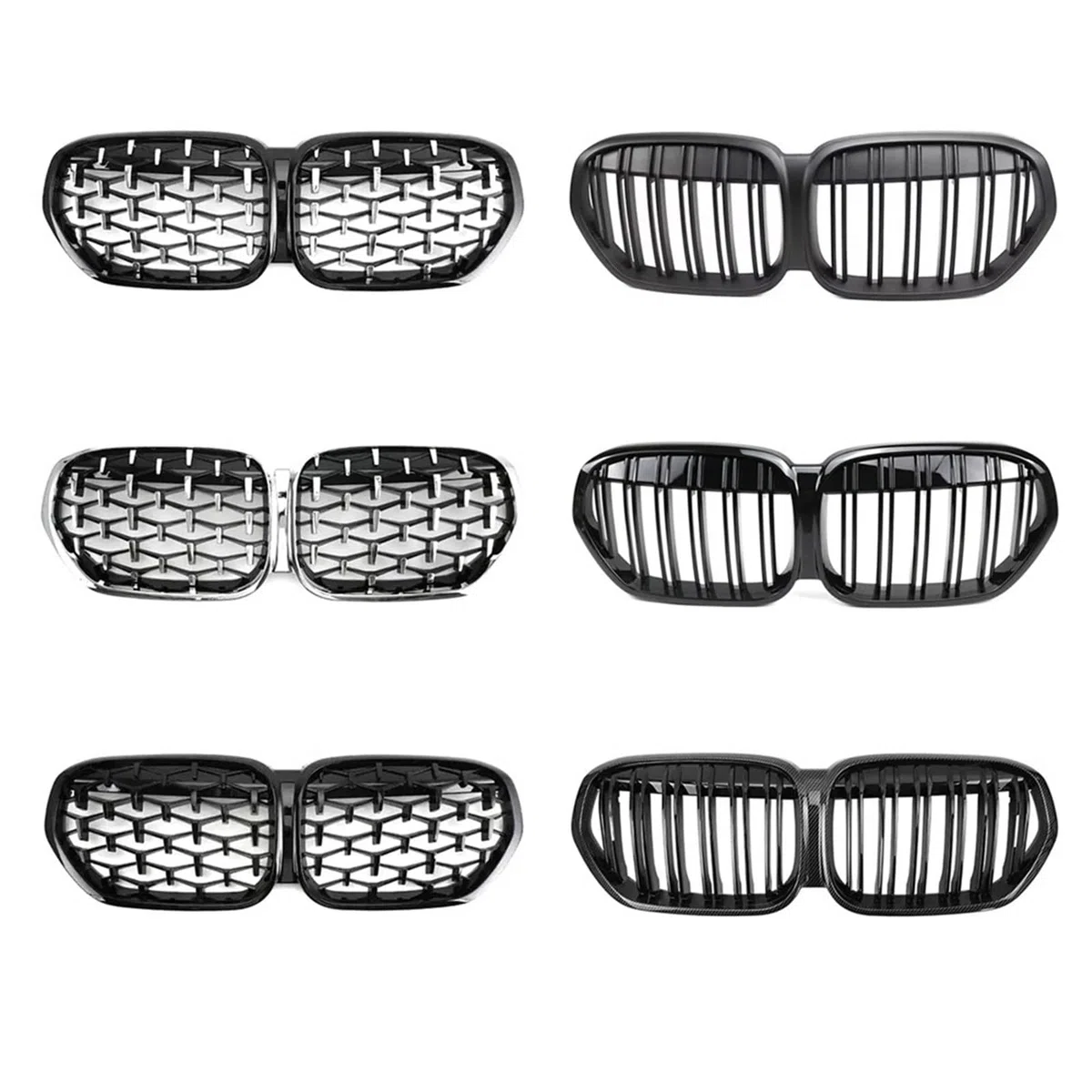 Griglia doppio ponte Per BMW X1 F48 LCI 2020 2021 2022 Griglie Superiori Stile All Black Diamonds Anteriori Da Corsa Doppia Linea Effetto Fibra Di Carbonio(Single-Glossy Black)