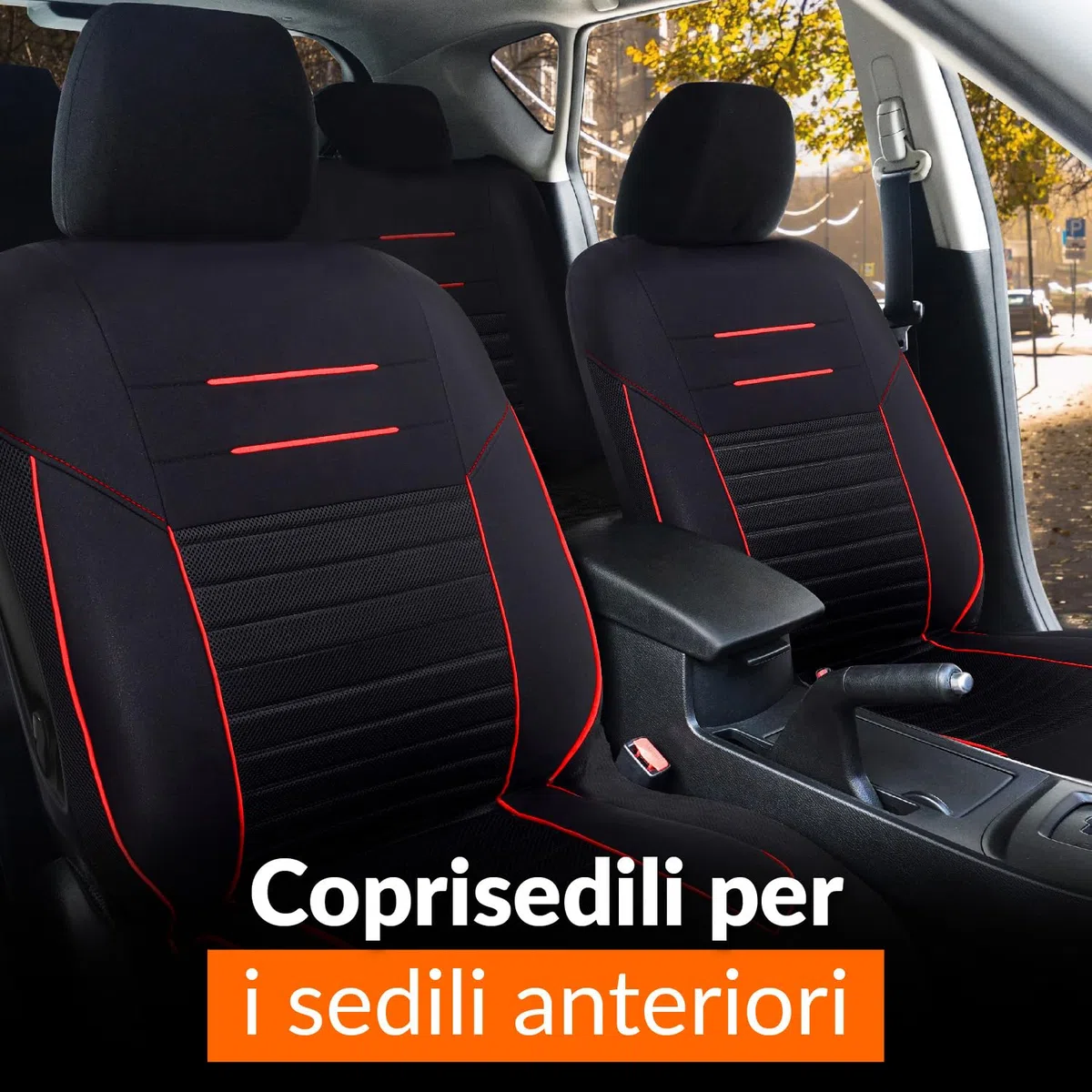 Upgrade4cars Coprisedili Auto Rosso Nero Anteriore Universali | Set Copri-Sedile Universale per Guidatore e Passeggero | Accessori Auto Interno