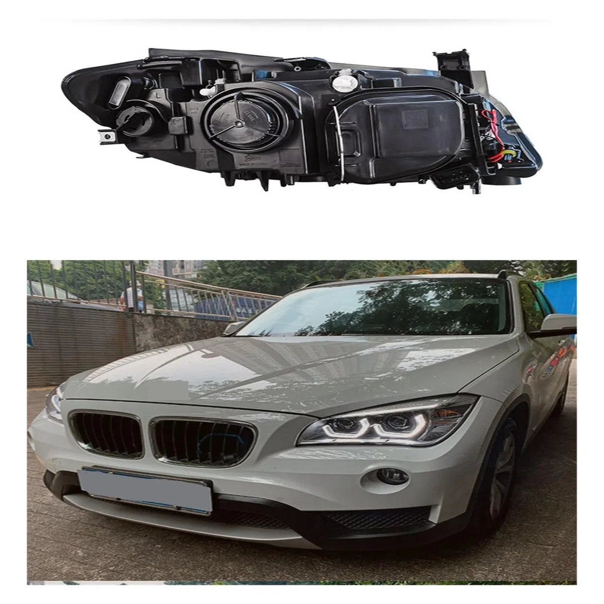 Coppia di fari auto compatibili con BMW X1 E84 2011-2015, accessori DRL ambra, indicatori di direzione, fari Plug and Play(With LED Bulbs)