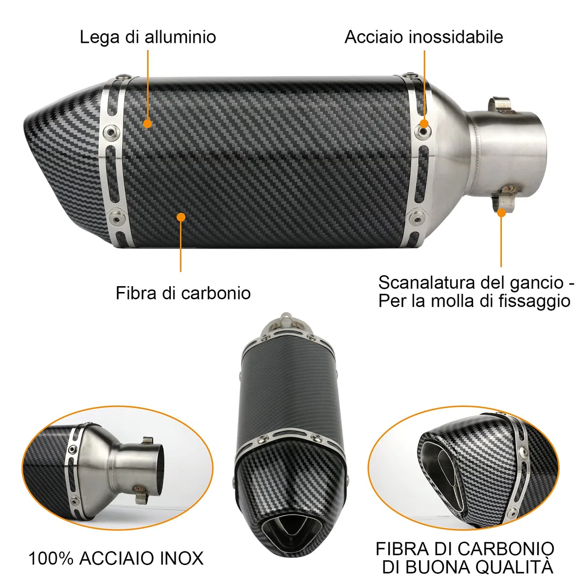 Silenziatore di Scarico 38-51mm Universale,Tubo di Scarico per Moto con Interfaccia 38-51MM e Silenziatore Rimovibile,per da Cross, da Strada, Scooter, Quad