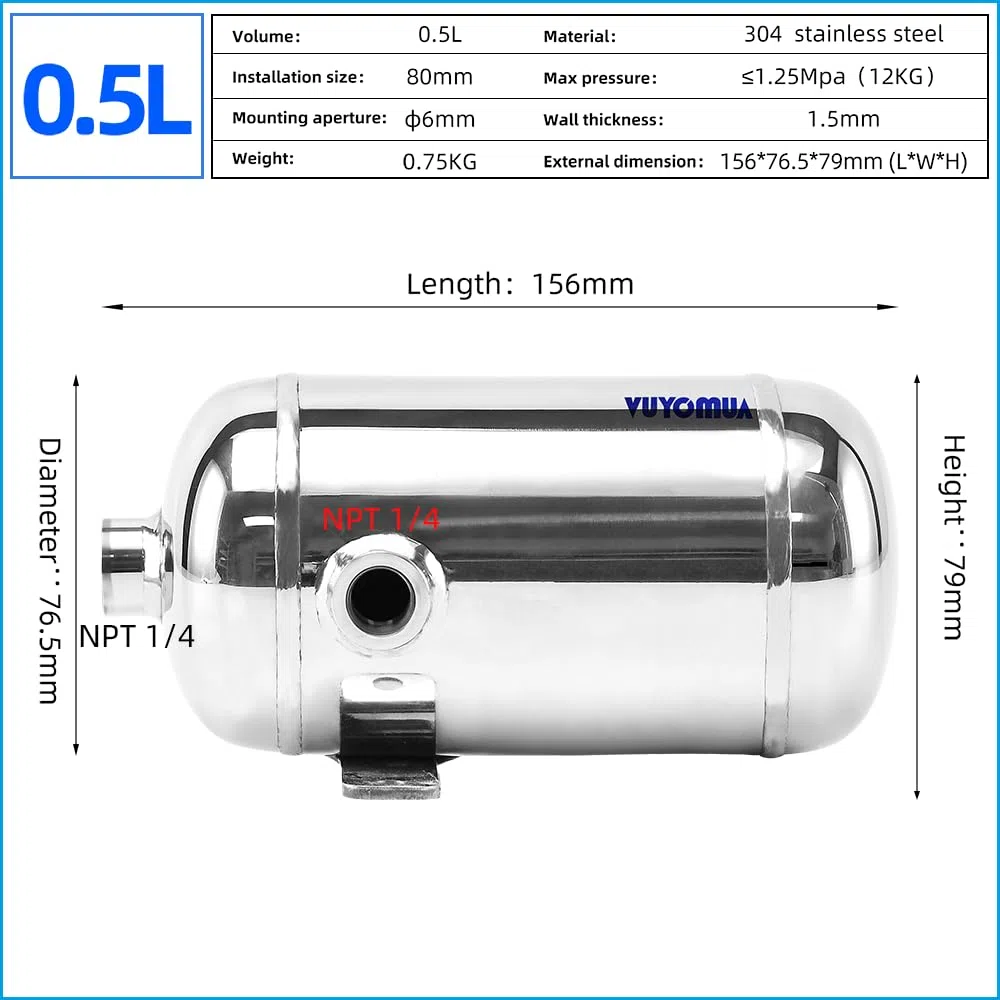 304 - Mini serbatoio portatile ad aria in acciaio inox ad alta pressione, serbatoio per acqua (0,5 l-SG)