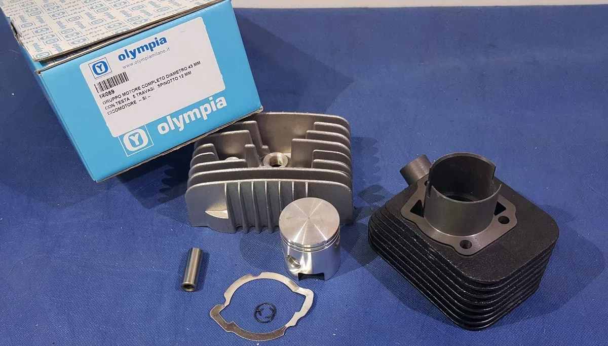 MODIFICA GRUPPO TERMICO MAGGIORATO GHISA OLYMPIA DIAMETRO 43 C/TESTA SPINOTTO 12 PIAGGIO 50 BOXER/BOSS/BRAVO/CIAO/GRILLO/SI 56069