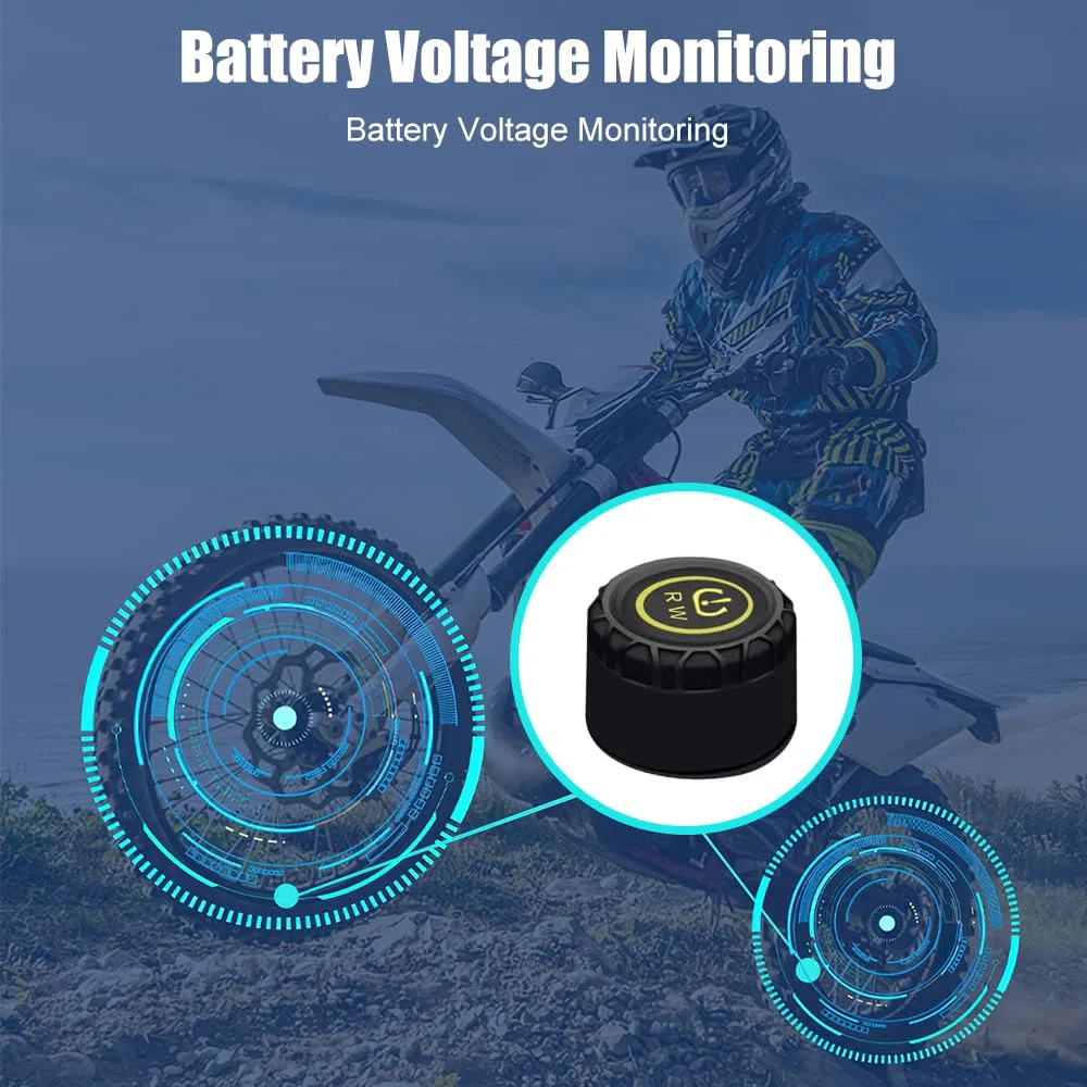 Motorcycle TPMS Sistema di Monitoraggio Della Pressione dei Pneumatici,Monitoraggio Della Temperatura e della Tensione,con 2 Sensori Esterni Display LCD Sistema di Allarme
