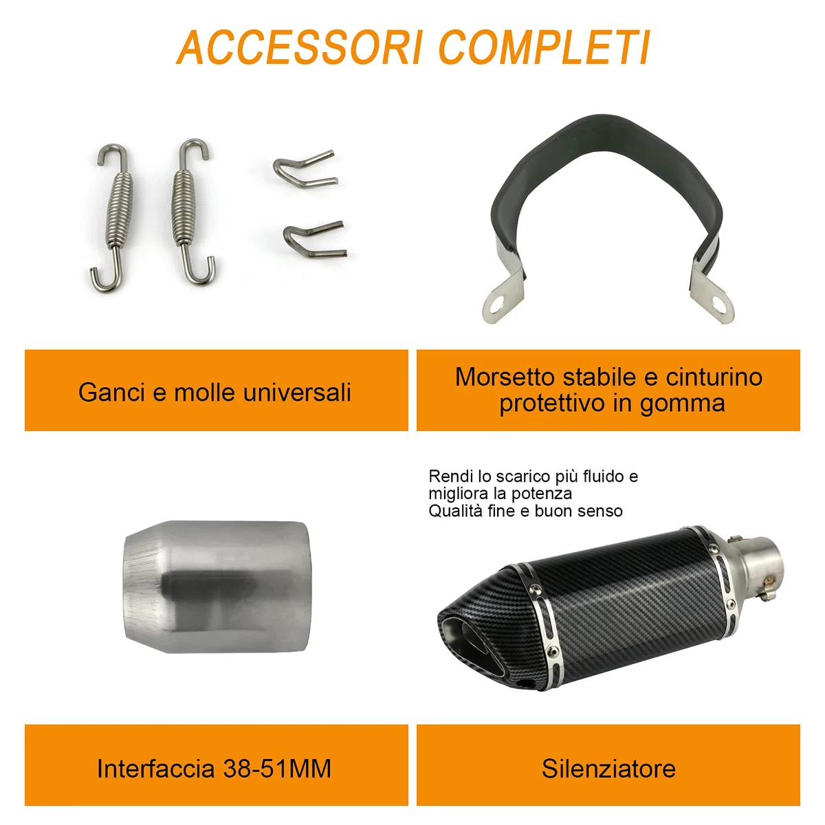 Silenziatore di Scarico 38-51mm Universale,Tubo di Scarico per Moto con Interfaccia 38-51MM e Silenziatore Rimovibile,per da Cross, da Strada, Scooter, Quad