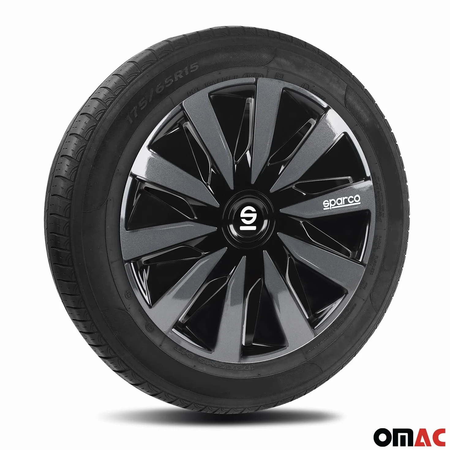 Sparco Set 4 copricerchi 16" pollici copriruota auto Lazio SPC1691BKGR nero grigio
