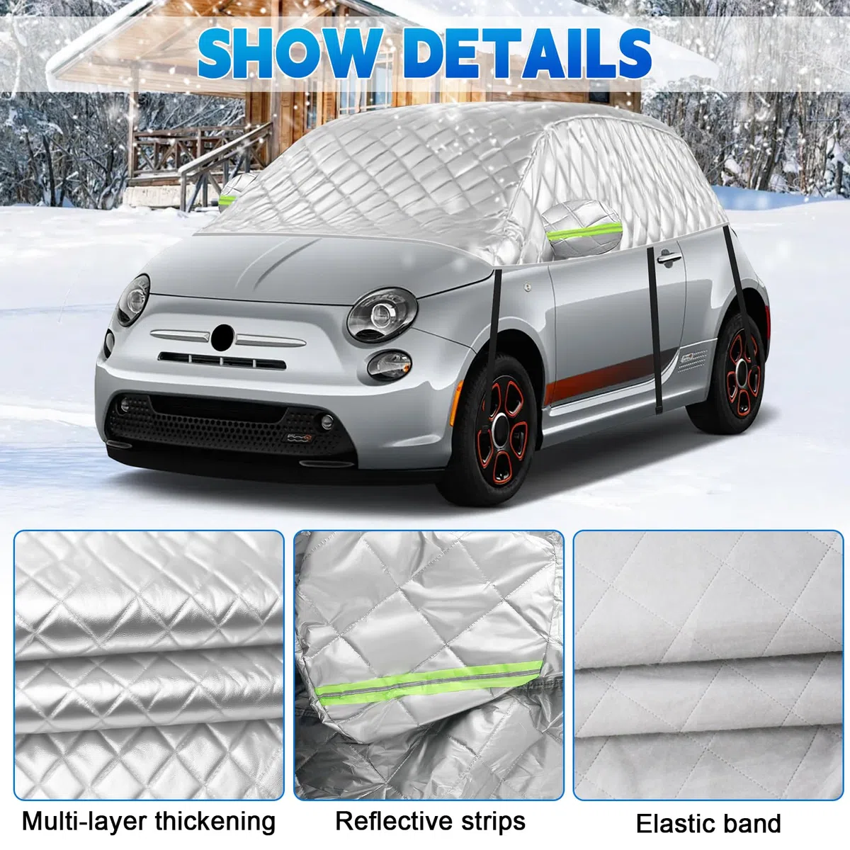 Mezza Copertura Portellone Universale 300X150X49cm, Perfetta Vestibilità Addensata per Metà Garage impermeabile Sostituzione per Fiat 500/Abarth 595, per Up/Seat MII, Antigrandine e Antineve